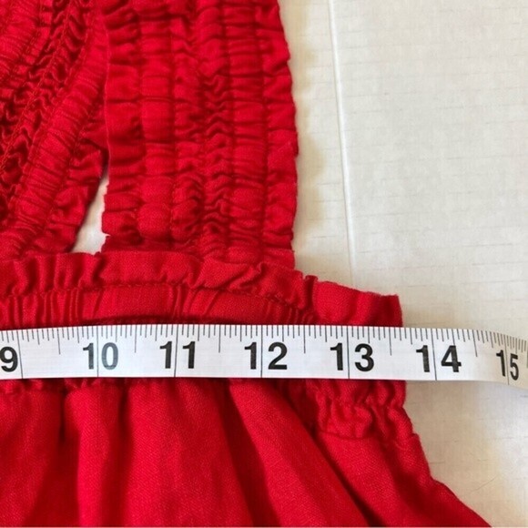 NWT Everlane 100% Linen The  Smocked Mini Dress in Goji Berry Red SZ Small - Picture 7 of 9